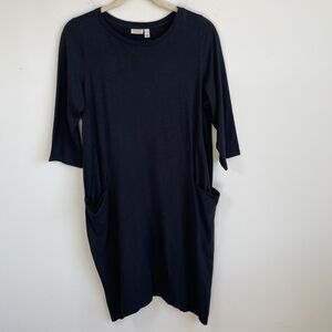 Logo Lori Goldstein Lagenlook Tunic Midi Dress XL Black Pockets Comfy Casual